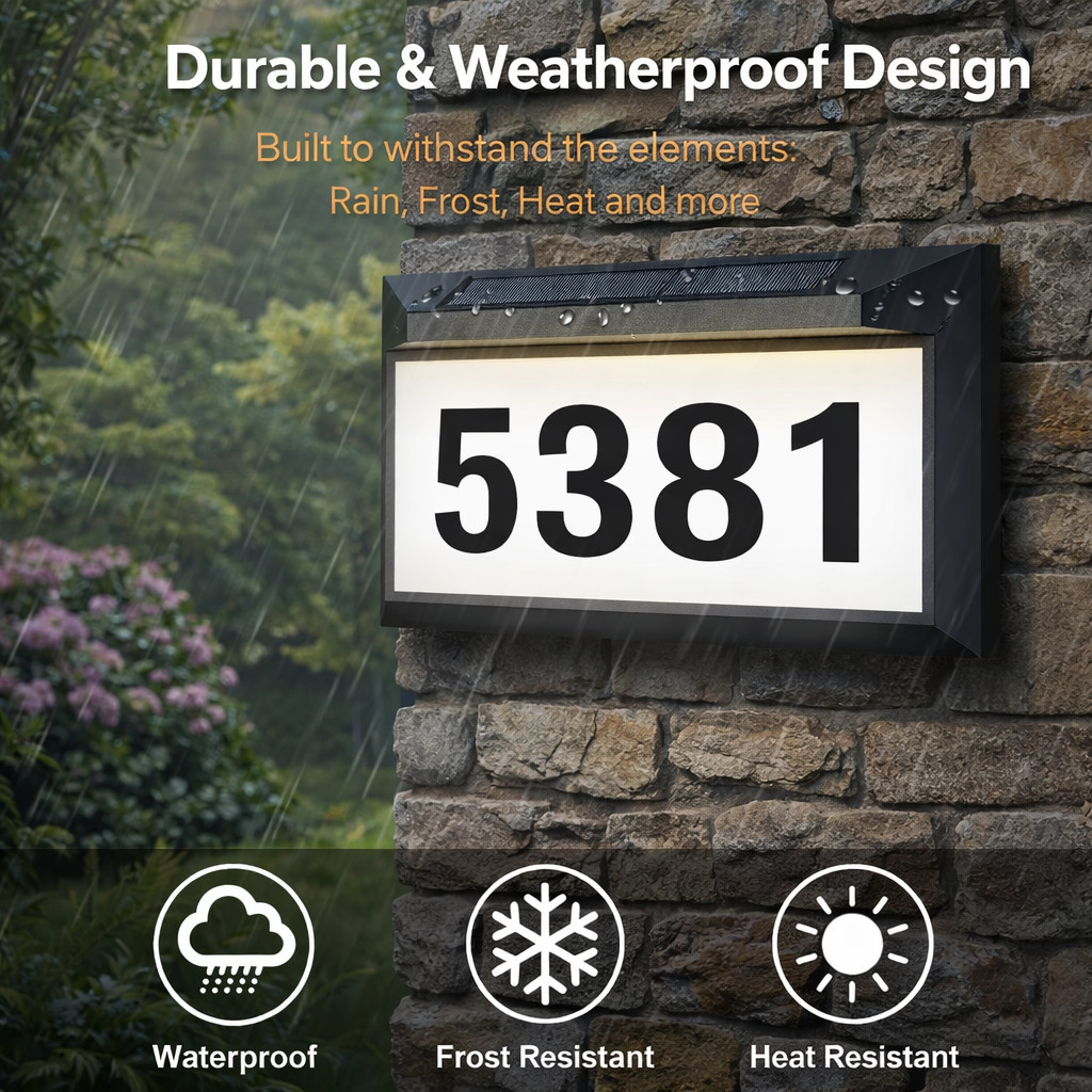 Solar Address Sign, Lighted Address Plaque Outdoor Waterproof IP65, Illuminated