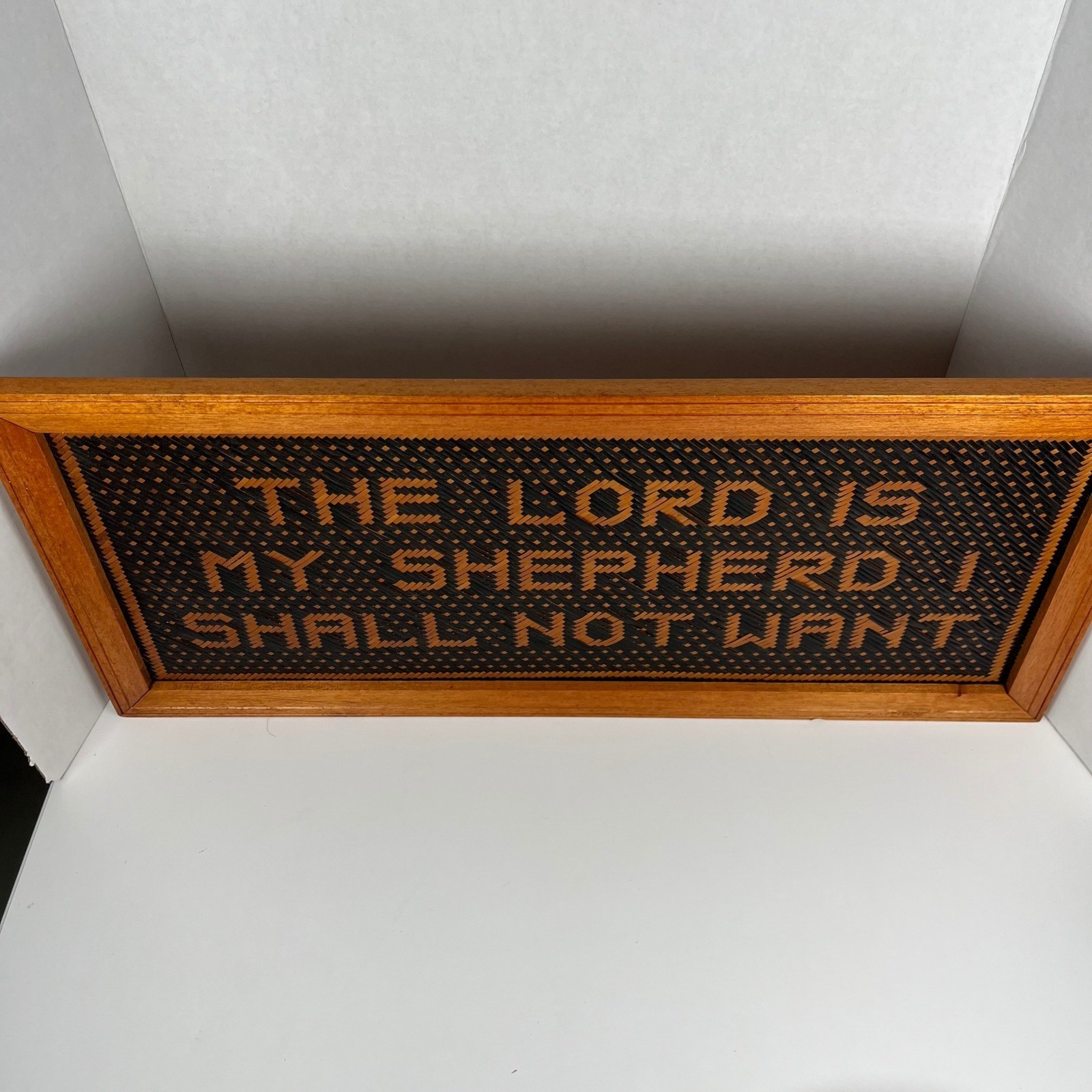 Vintage Woven Bamboo Psalm 23 The Lord Is My Shepherd Religious Wall Art Sign