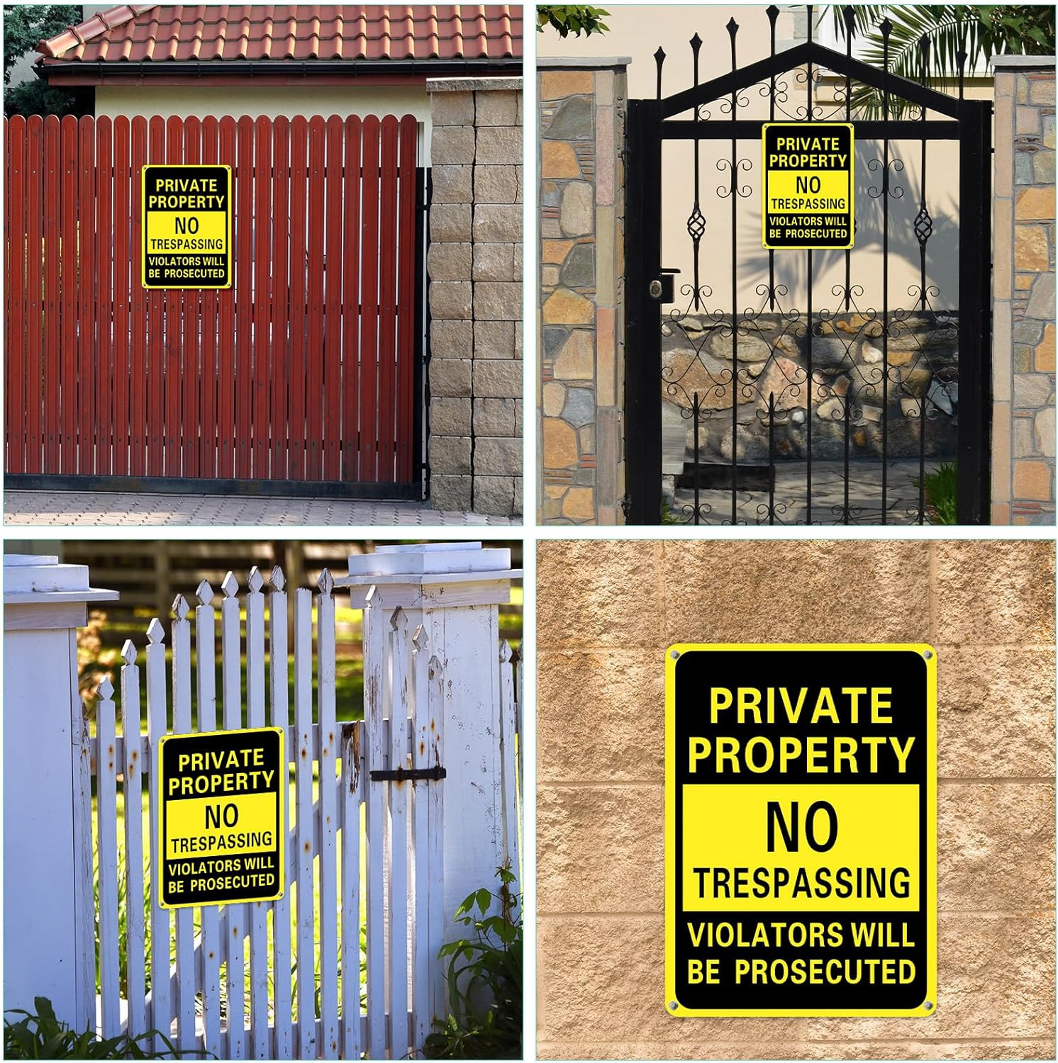 No Trespassing Signs 8 Pack Reflective Aluminum Private Property Fence Sign 7×10