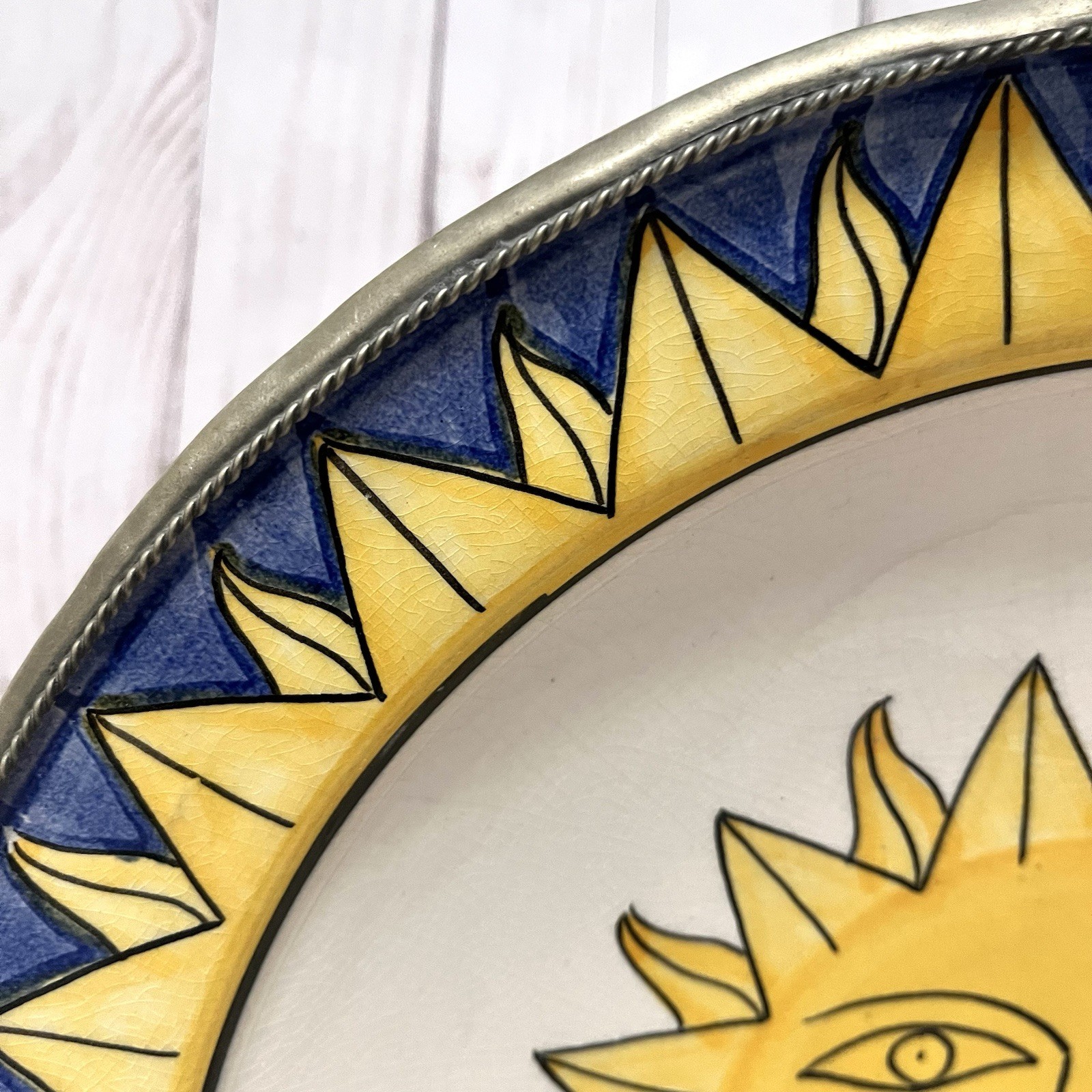 Boho Large Sun Face Wall Art Plate Mediterranean Italian Tuscan Villa Decor 13”