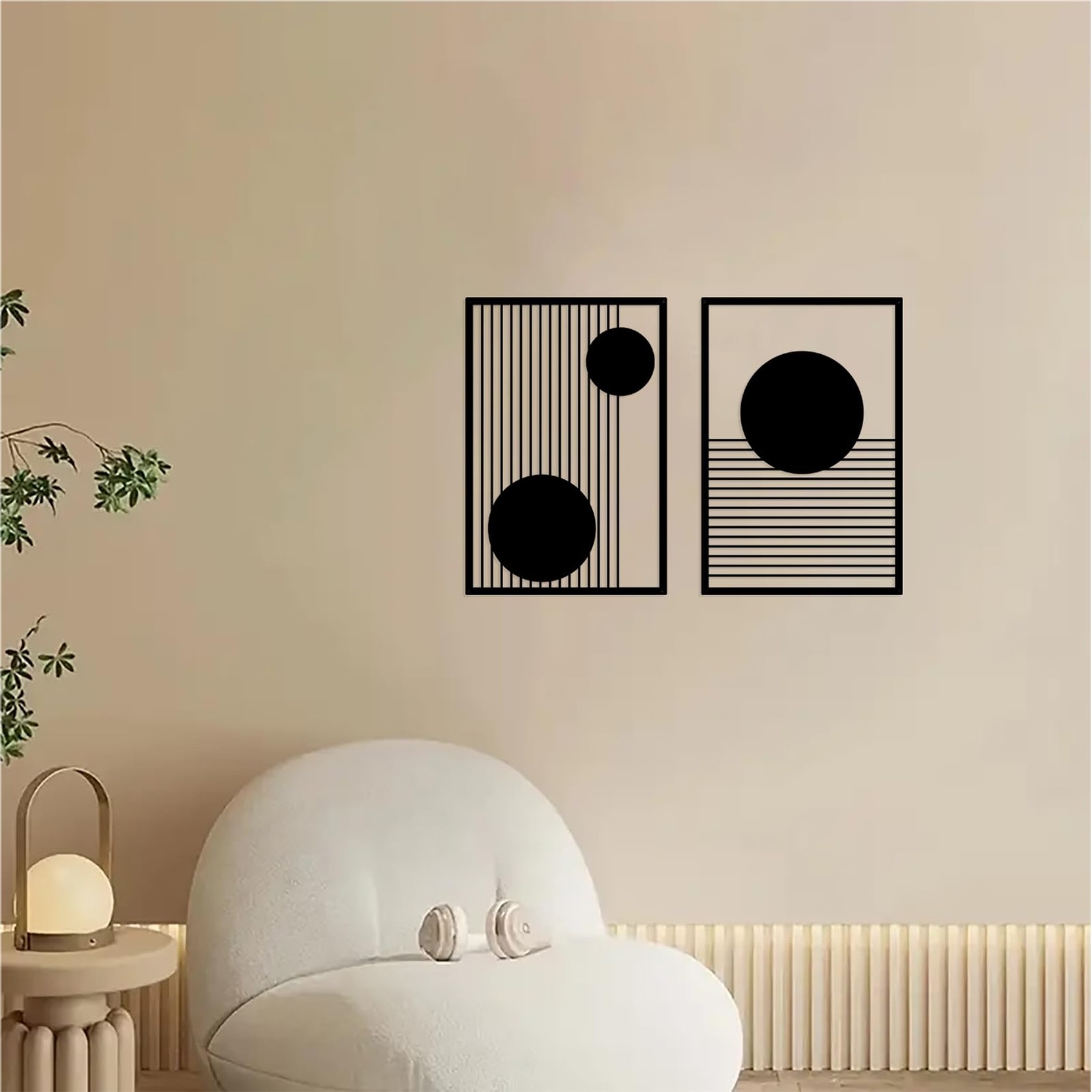 Large 2 Pcs Abstract Metal Wall Art, Black Geometric Decor for Home Office