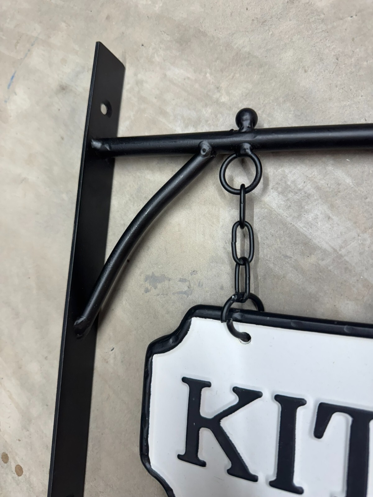 Black White Farmhouse DOUBLE SIDE Enamel Metal KITCHEN SIGN Wall Hanging Bracket