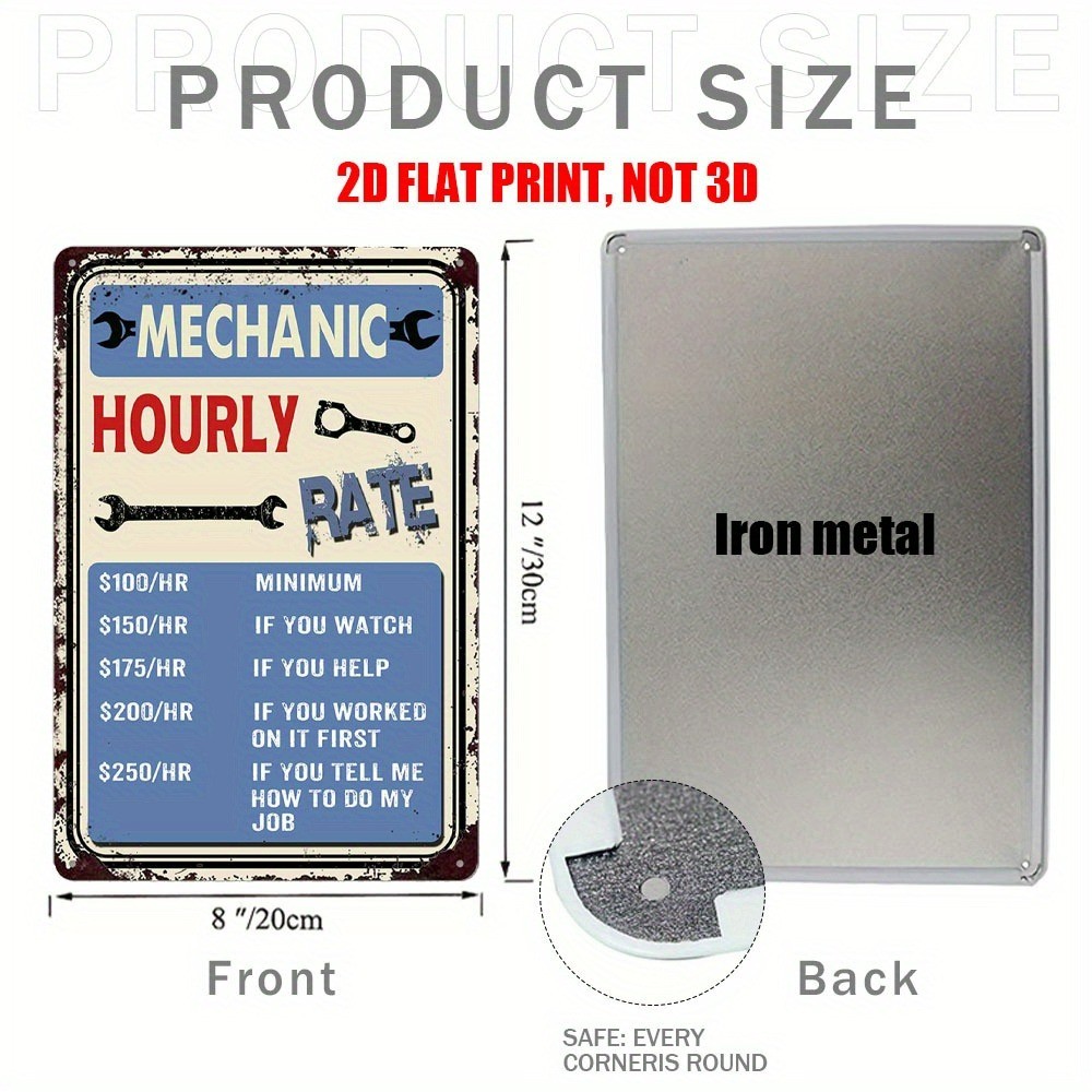 Funny Mechanic Hourly Rate Metal Sign Retro Humor Bar Home Decor Garage/Workshop