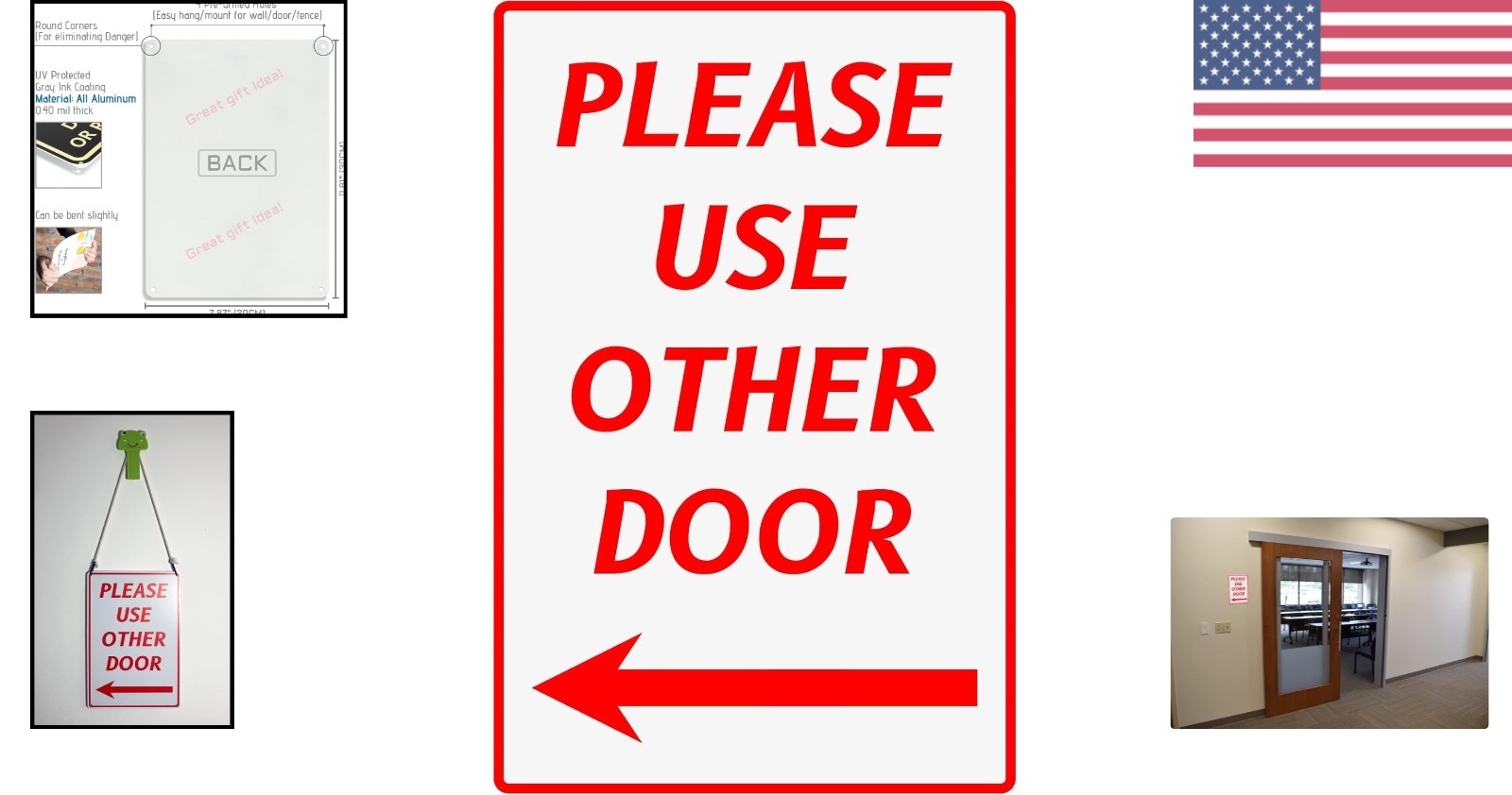 Elegant ‘Please Use Other Door’ Sign with Left Arrow, 12×8 Inches, Easy Mount