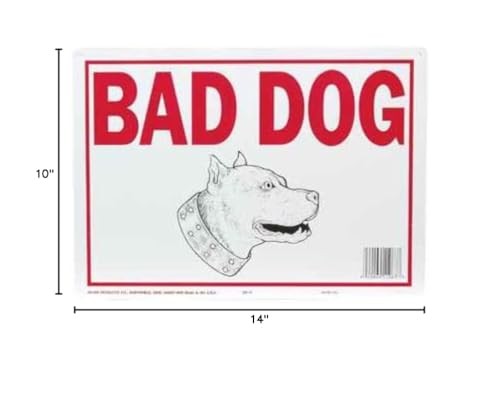 Outdoor Aluminum Bad Dog Sign 10×14 Weather Resistant Red White Made in USA