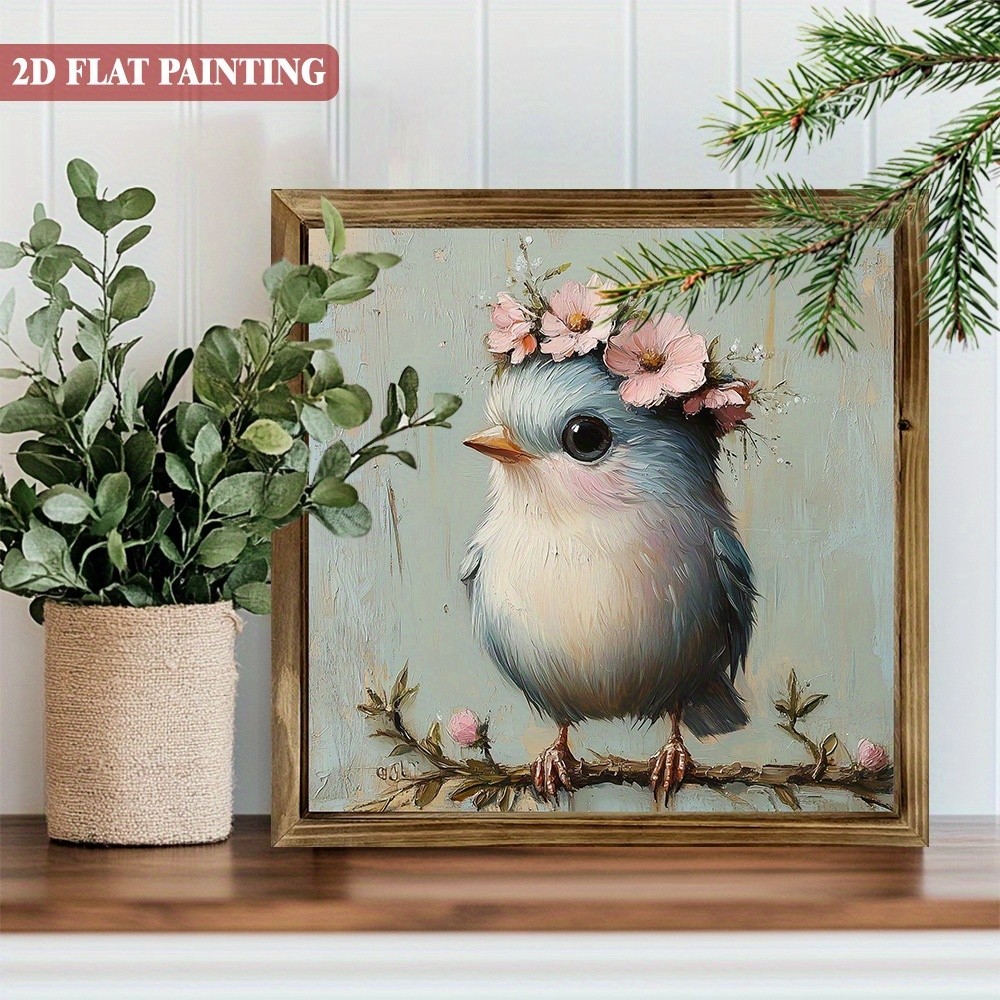 Vintage Style Bird Flower Wood Frame Farmhouses Wall Art Decoration Plaque Gift