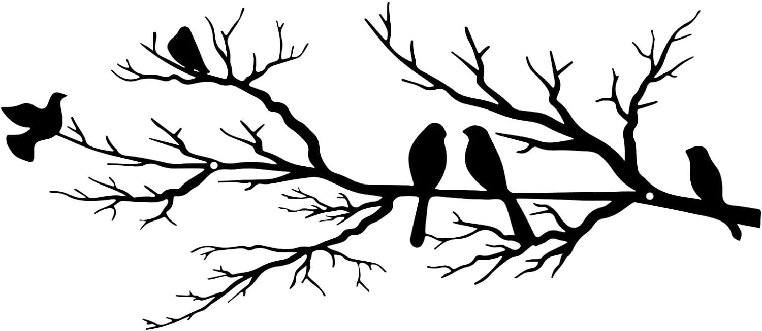 Metal Birds Wall Art, Metal Vivid Birds on Branch Silhouette Wall Decor Black