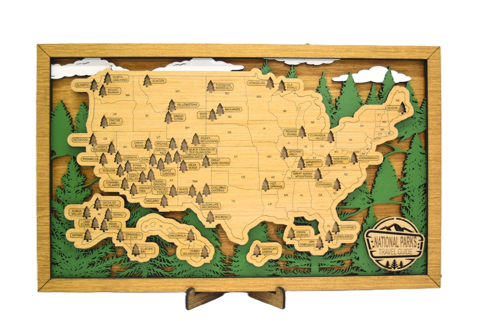 Handmade Wood National Parks Travel Map