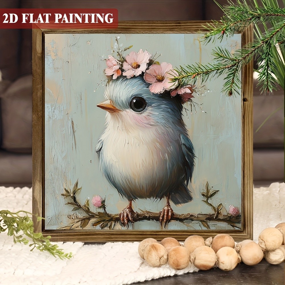 Vintage Style Bird Flower Wood Frame Farmhouses Wall Art Decoration Plaque Gift