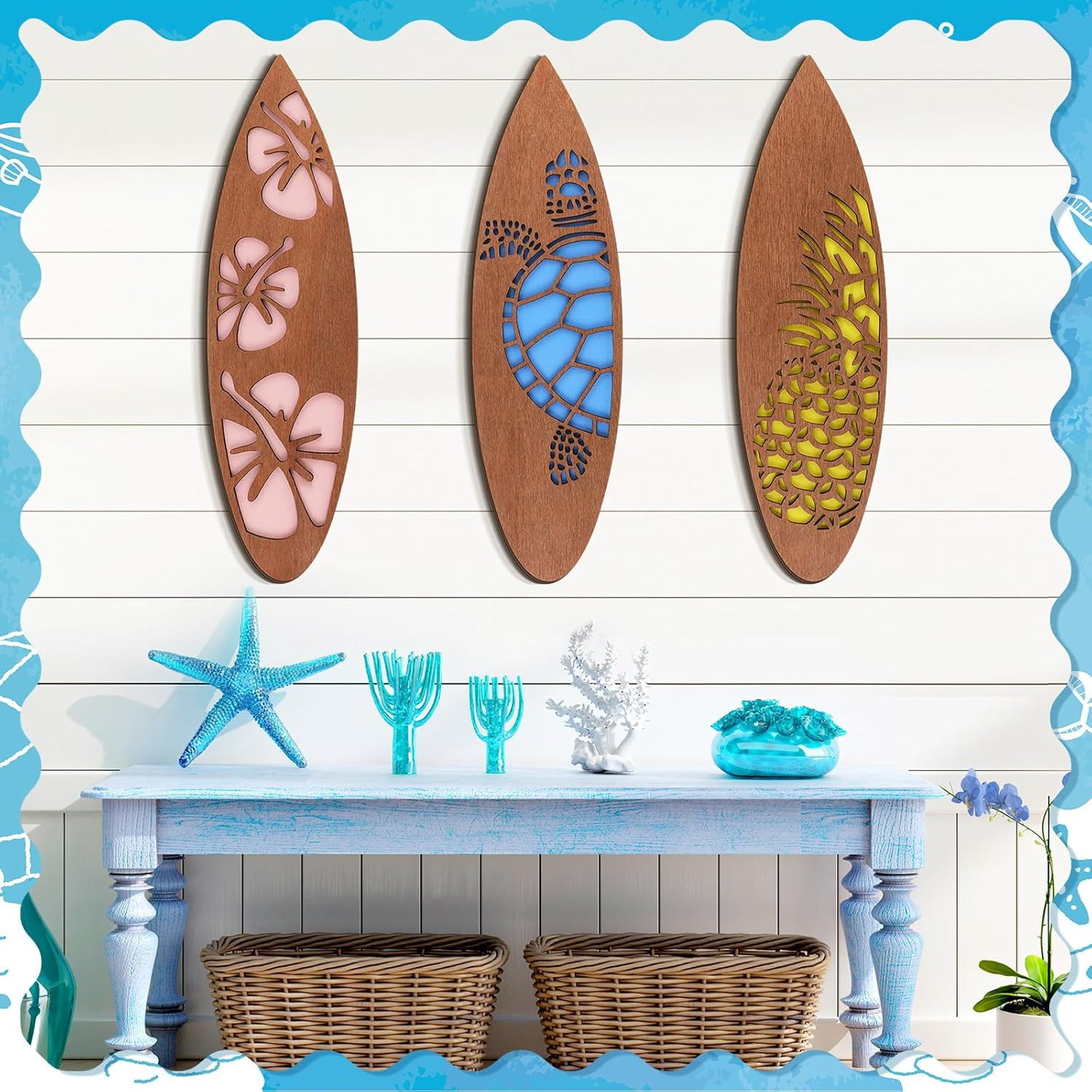 3 Pcs Surfboard Wall Decor Surfboard Hanging Sign Available in Sizes Summer Back