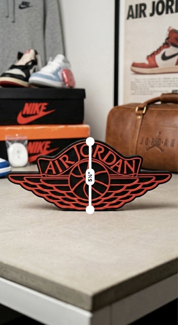 Air Jordan Wings Logo Sign 3D Wall Art Decor Man Cave Sneaker Head Black Red