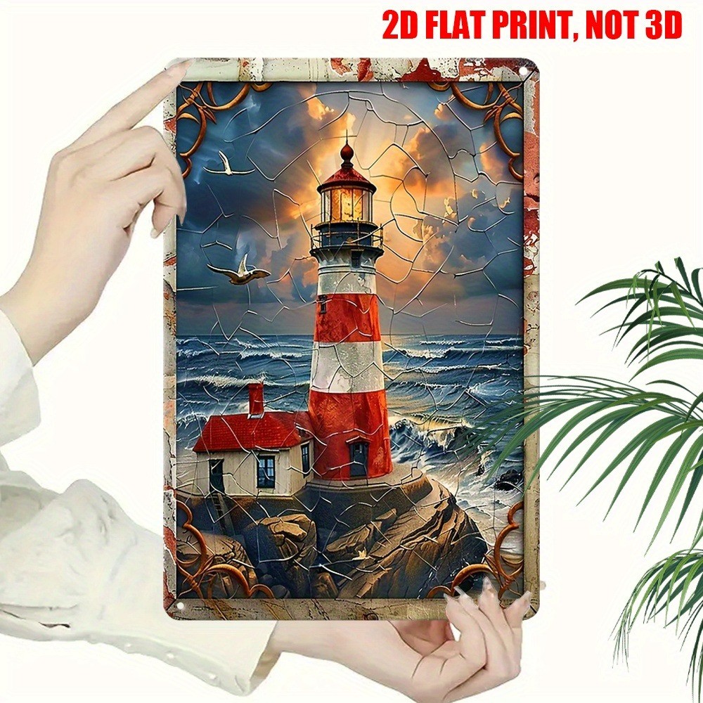 Vintage Lighthouse Metal Tin Sign Nautical Art Decor Home/Patio Coastal Wall Art