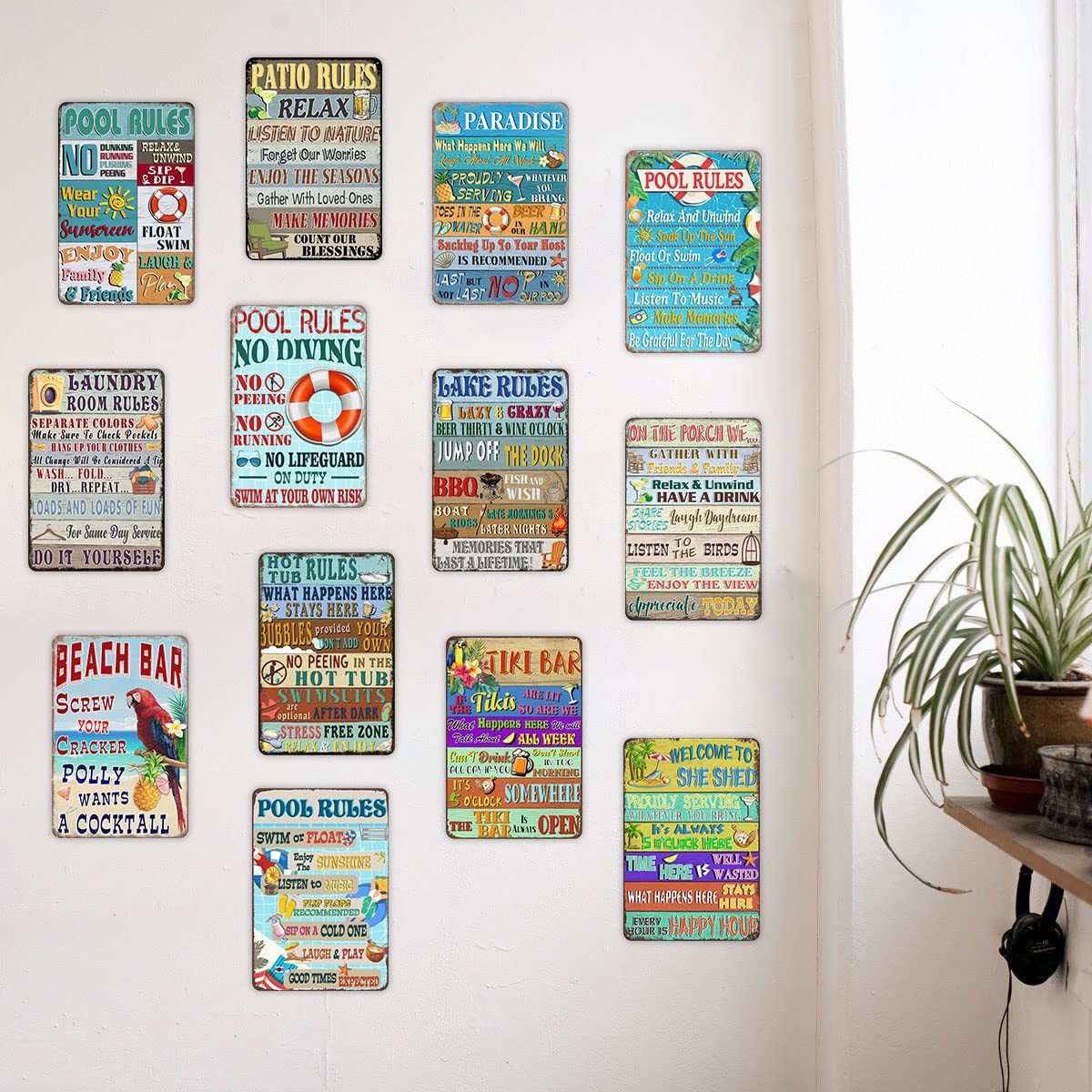 Funny Laundry Room Rules Metal Tin Sign Vintage Wall 12×8 inches, Earth tones