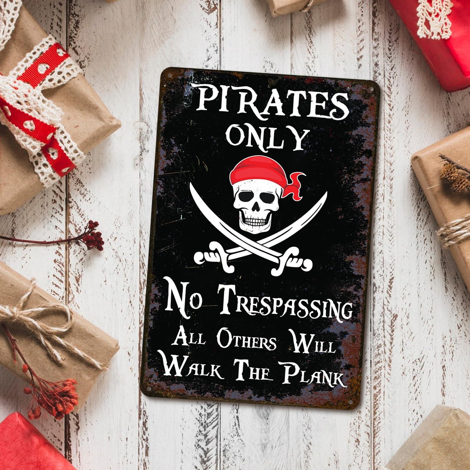 Vintage No Trespassing Sign – Funny Pirate Warning Wall 12×8 inches, Black