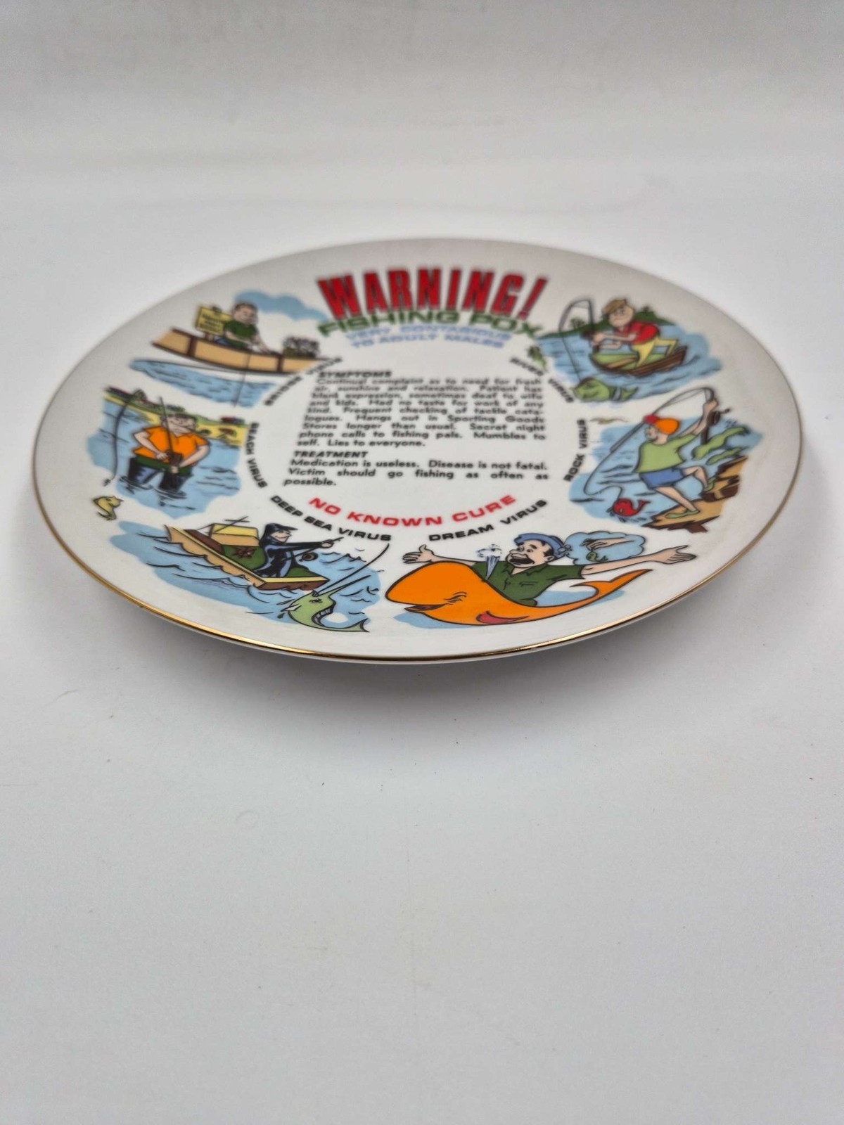 Humorous Fishing Pox Warning Decorative Plate Adult Novelty Gag Gift Virus Used