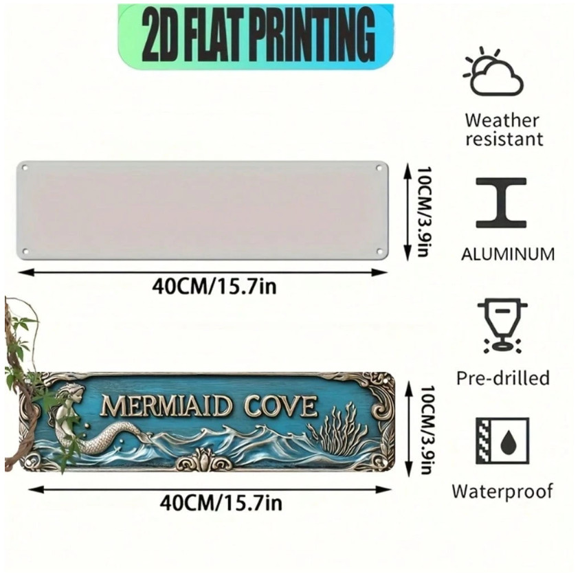 Mermaid Cove Metal Wall Art Coastal Beach House Decor Nautical Sign