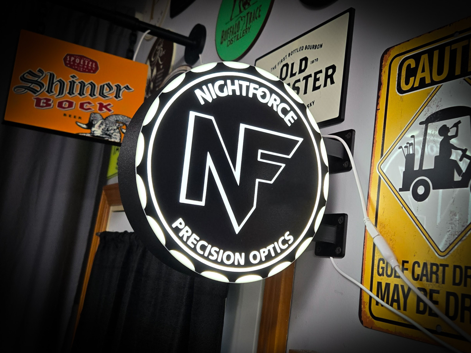Nightforce Optics LED Lightbox Sign 3D Printed Round Wall Mount Man Cave