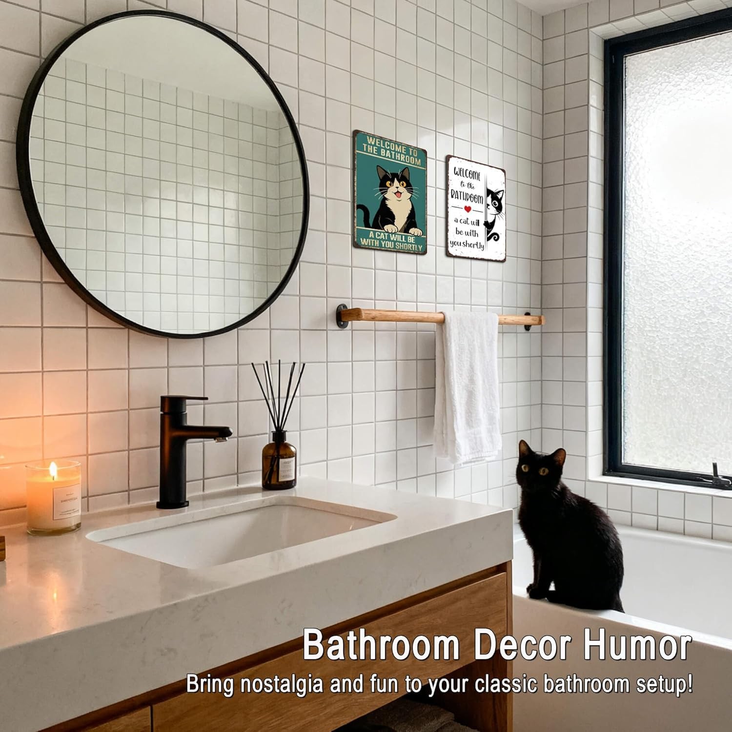 Welcome to the Bathroom A Cat Will Be with You Shortly – bathroom cat green