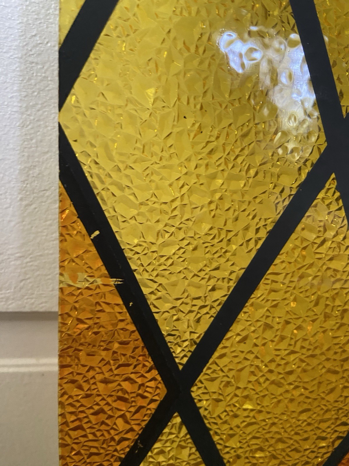 Vintage MCM Acrylic Textured Panel Orange/Gold/Black Diamond Harlequin