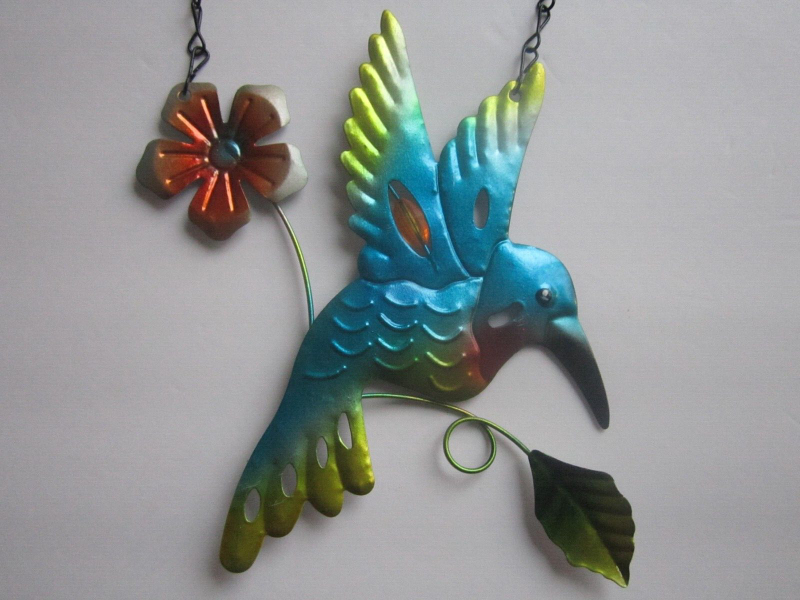 Garden Collection Metal Beautiful Glossy Hummingbird Welcome Blue Sign 8×12-in.