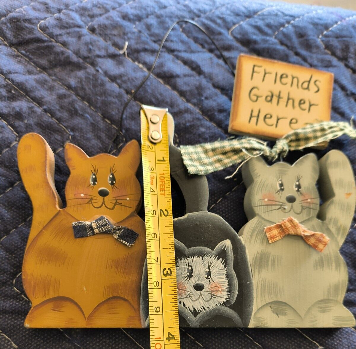 LOT OF 3 CAT FUNNY-FOLK ART WOOD PLACK SIGNS HAND PAINTED CUTE CAT WALL HANGERS