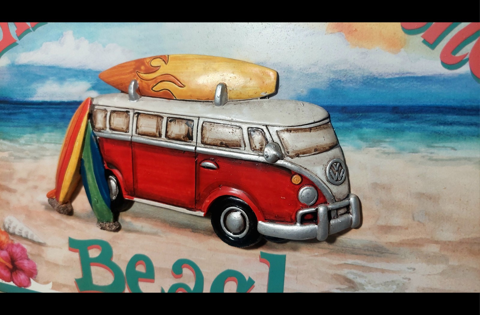 VW Van“life Is Good”Surfing Beachcomber 2009 Wall Picture 17″Wood 3D Sign BoHo