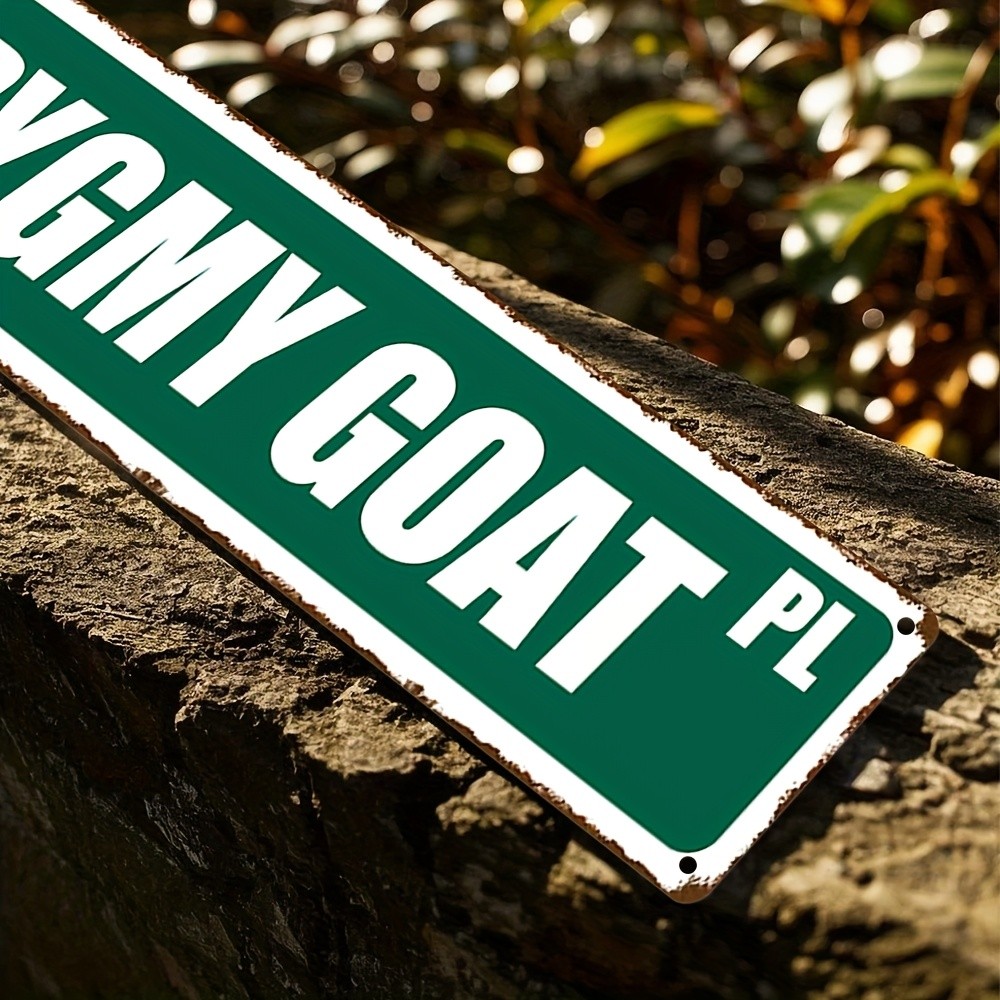 Vintage Goat Iron Sign 10x40cm Rustic Green White Wall Decor
