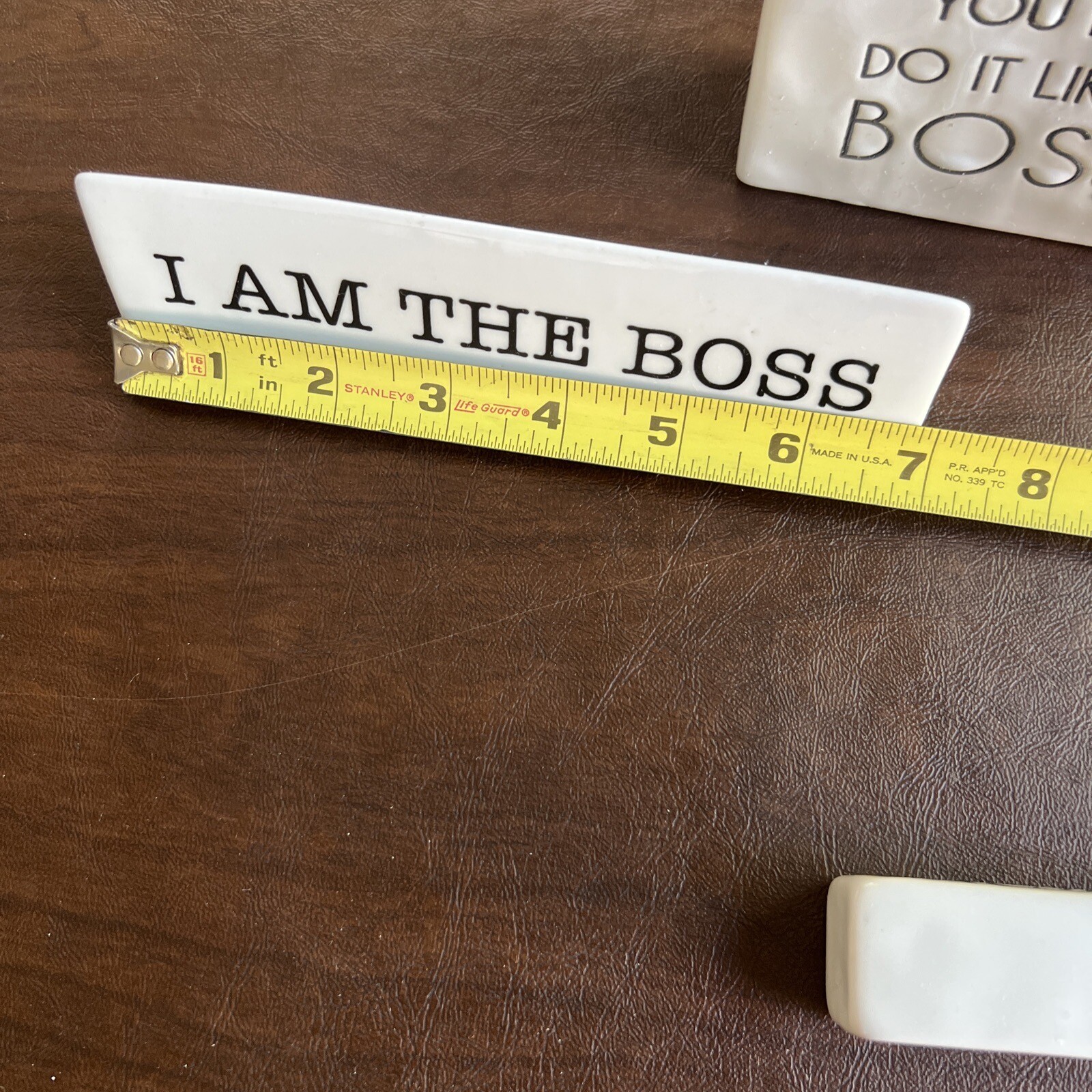 DECOR White Ceramic 3 BOSS Glossy Desk Plaques Set Of 3