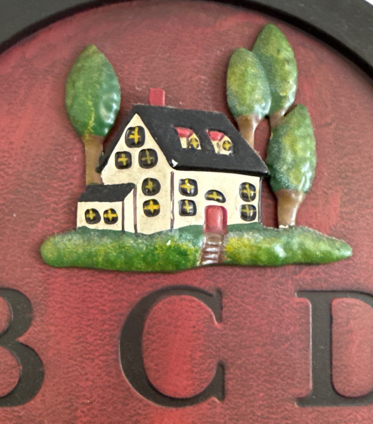 Home Interiors Deep Red Metal Dimensional Alphabet Wall Plaque w/ House at Top
