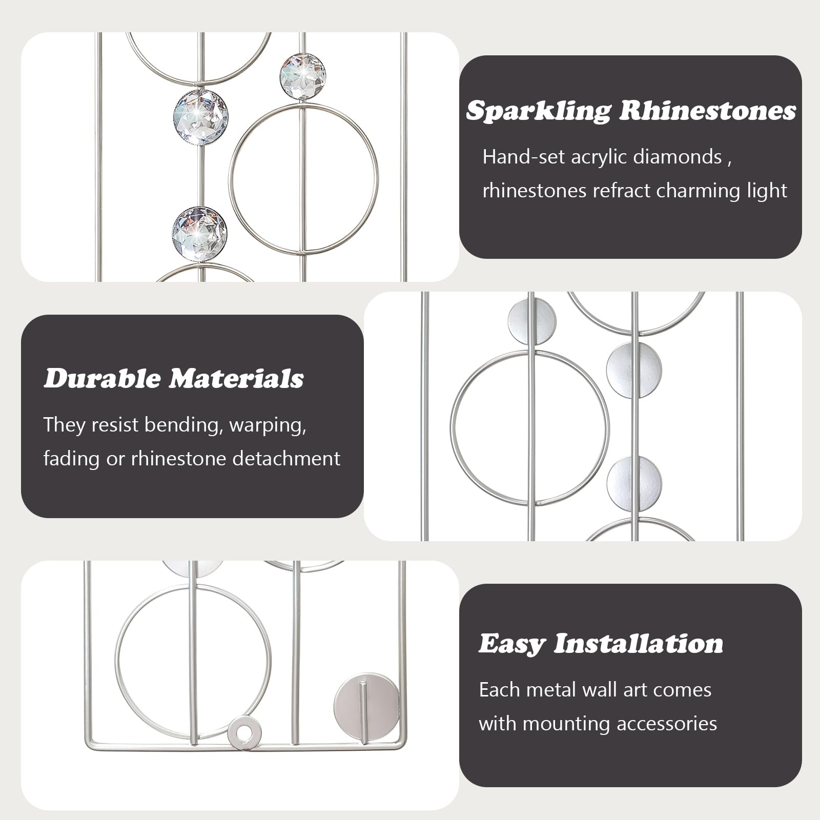 ZEXUIRU 2 Pack Bling Abstract Metal Wall Art Minimalist Line Jeweled Crystal …