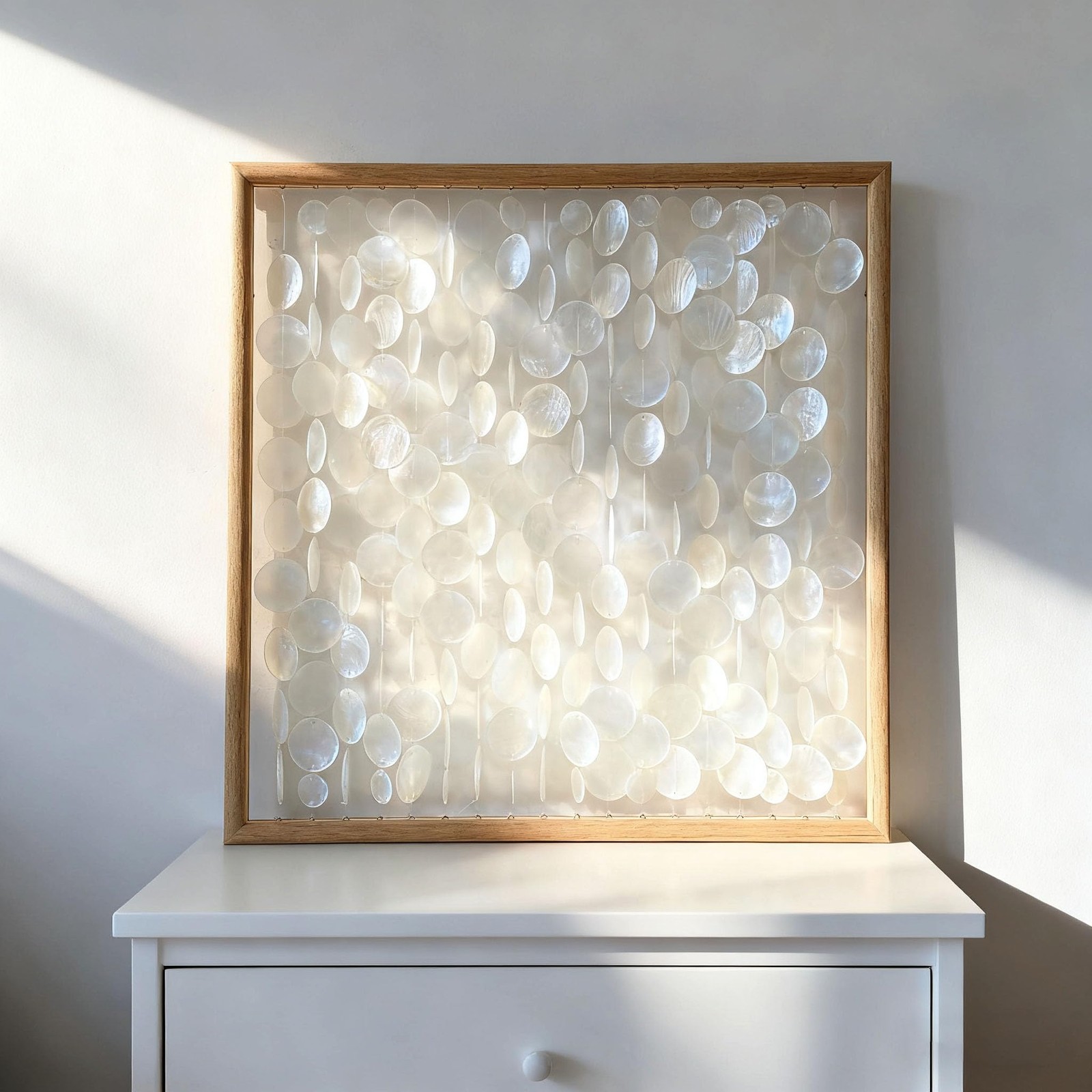 Bergamot 3D Handmade 24″x24″ Capiz Shell Wall Hanging Decor, Solid Wooden Fra…