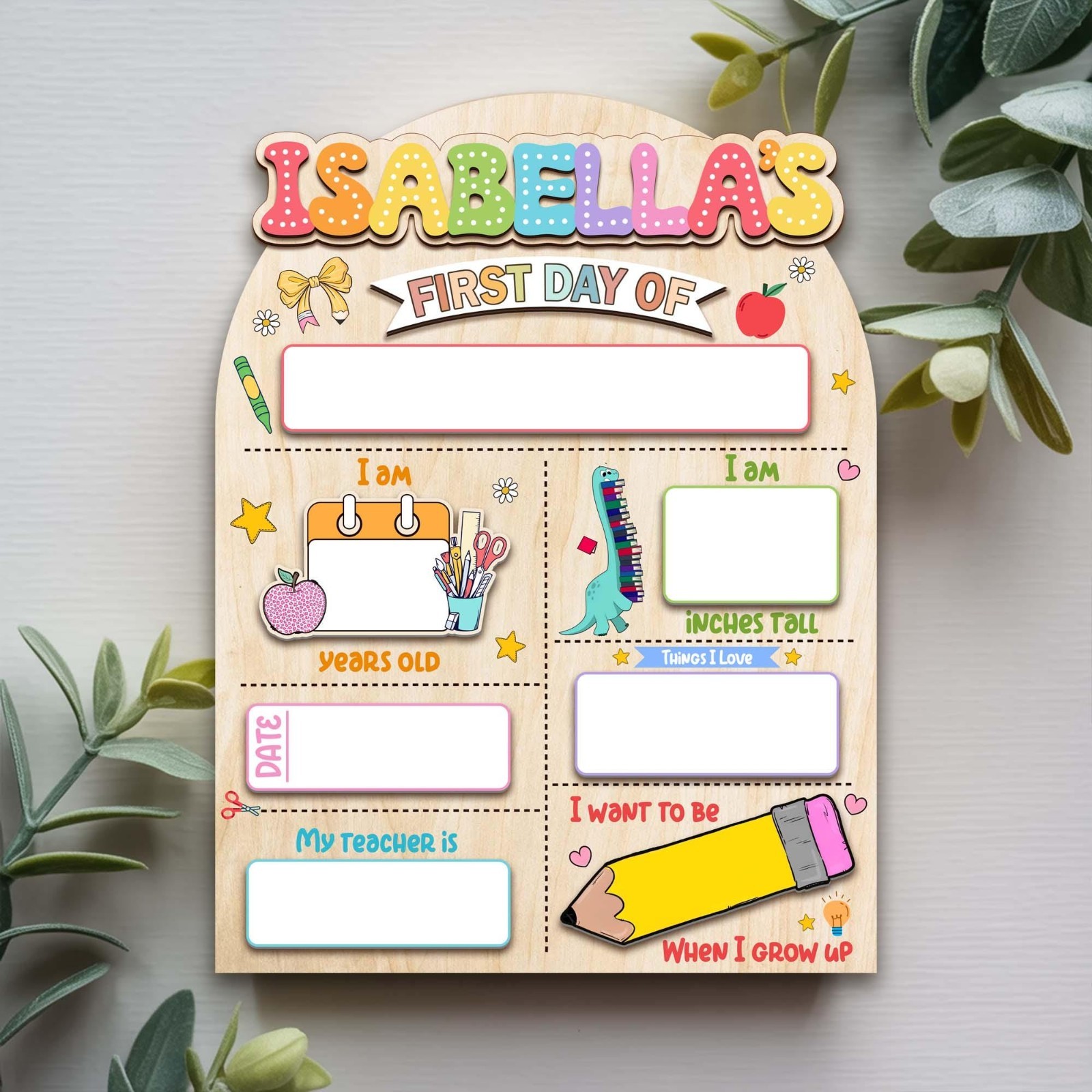 Customized First & Last Day School Sign, Reusable Wooden Photo Board