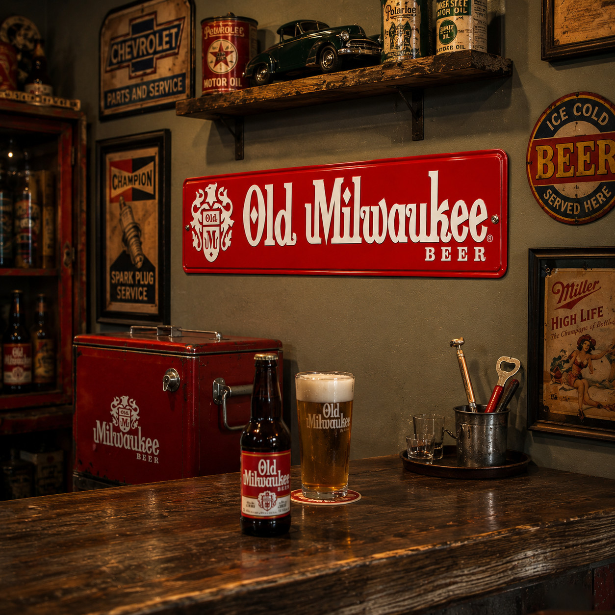 Old Milwaukee Beer Sign Embossed Metal Street Sign 24″ x 5″ Bar Wall Decor
