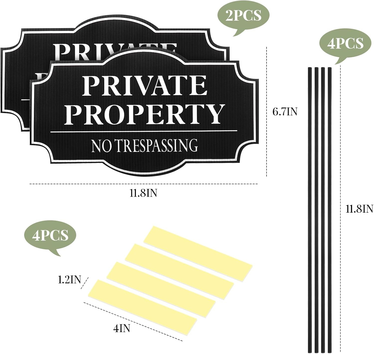 2 Pack Private Property No Trespassing Sign for House with Stake, 11.8 x 6.7 Inc