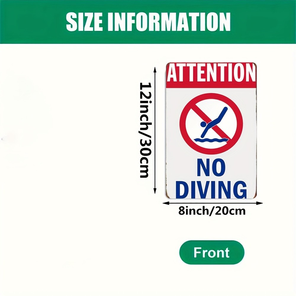 “Caution – No Diving” Rectangular Iron Sign