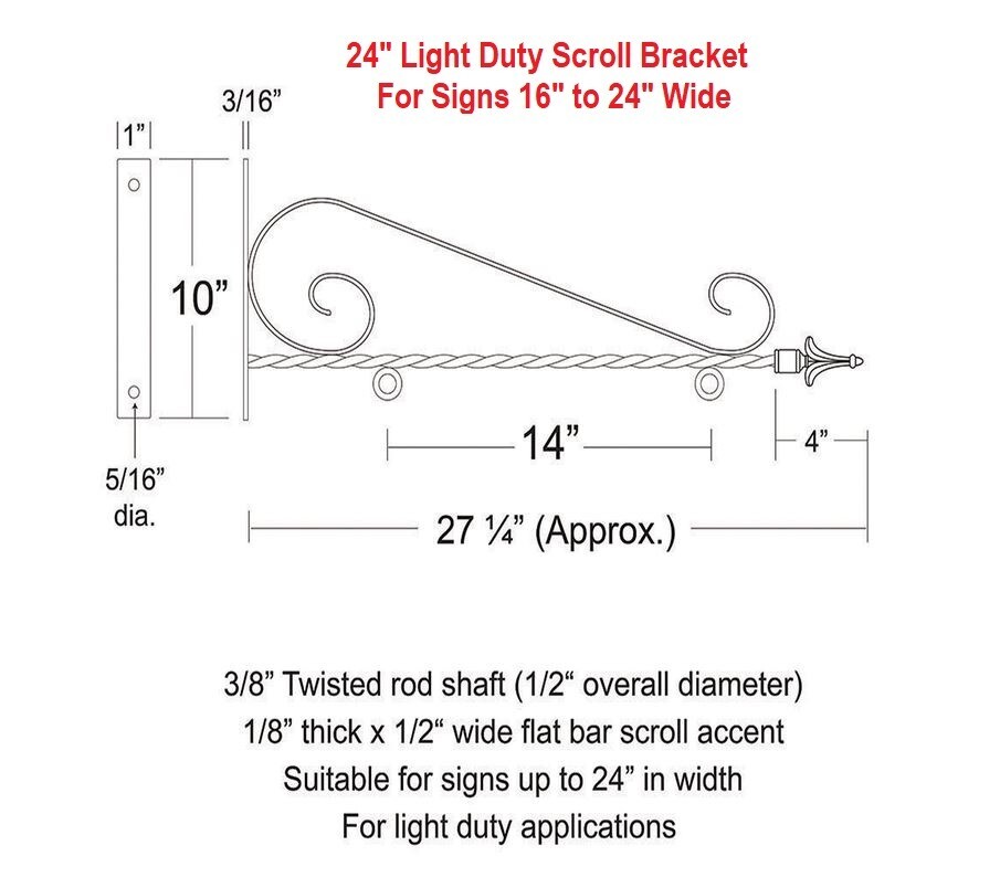 Scroll Sign Bracket Metal Wall Mounted Black Powder Coated for 16-24″ signs