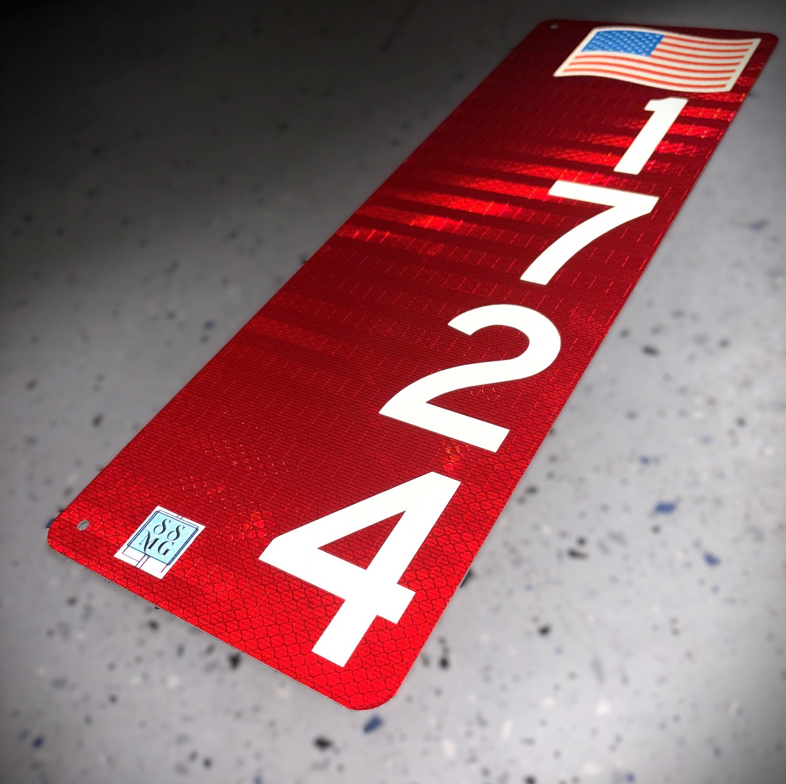 VERTICAL Double-Sided Reflective Address 911 Sign with American Flag By SSMG
