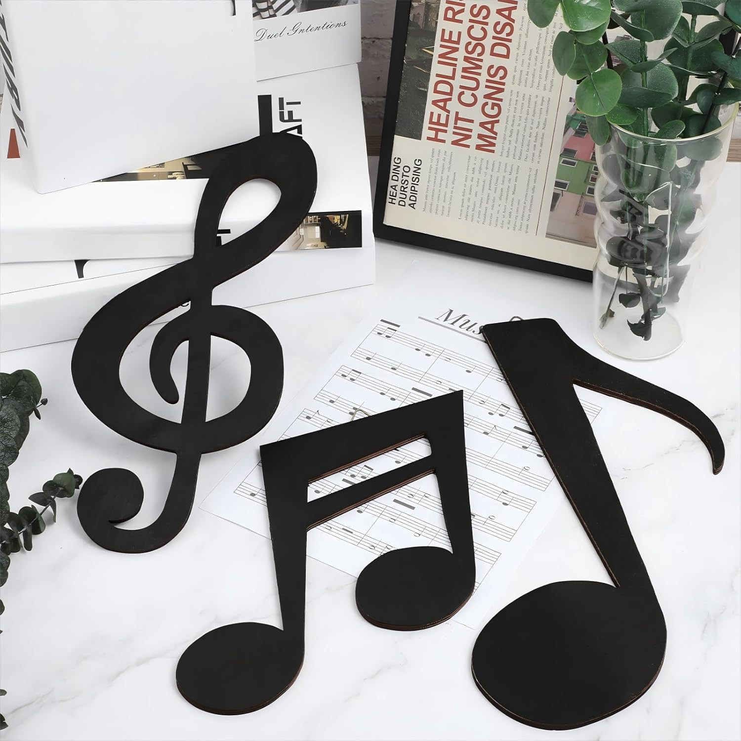 3 Pieces Music Notes Wall Decor Black Treble Clef Wooden Hanging Wall Art Music
