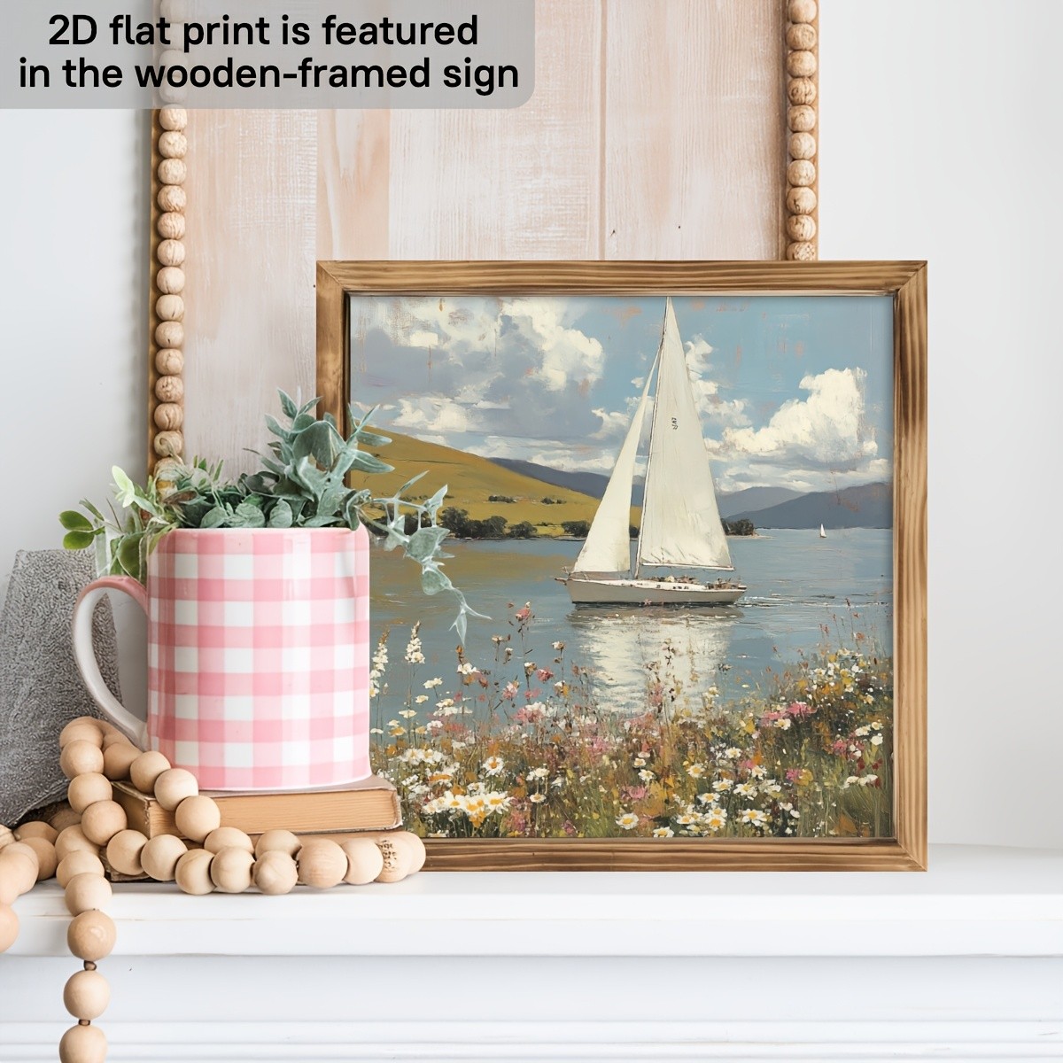 Sailboat Reflection Calm Water Lake Wooden Sign Coastal Nautical Wall Decor Gift