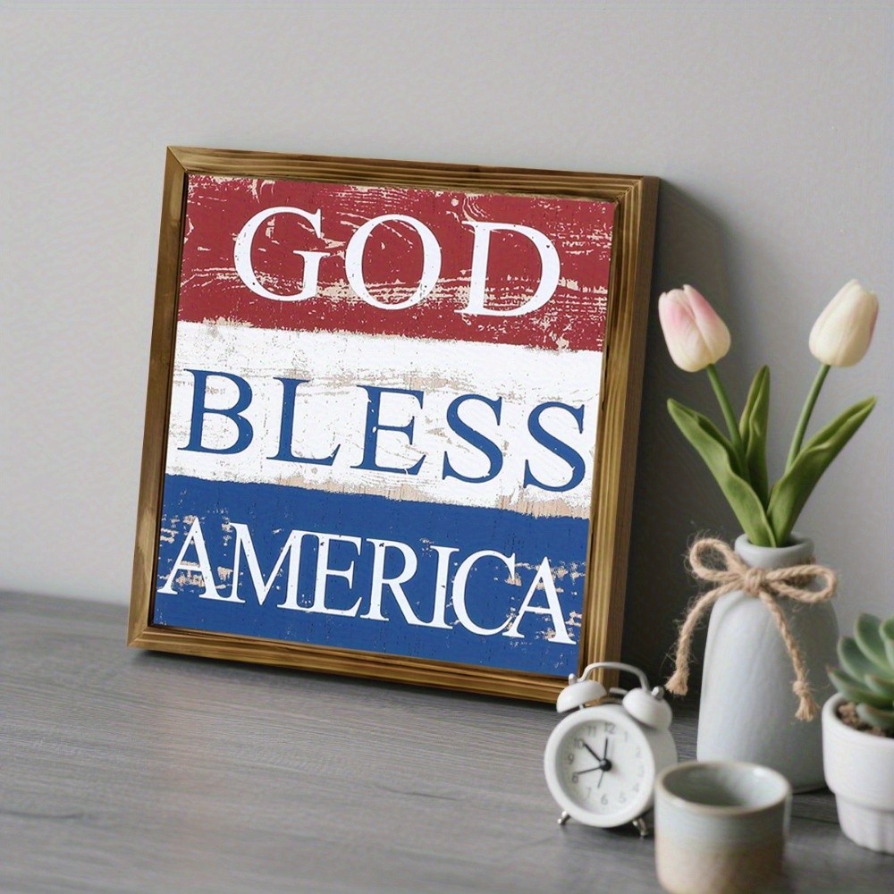 God Bless America Wooden Plaque 4th of July Patriotic Independence Day Decor