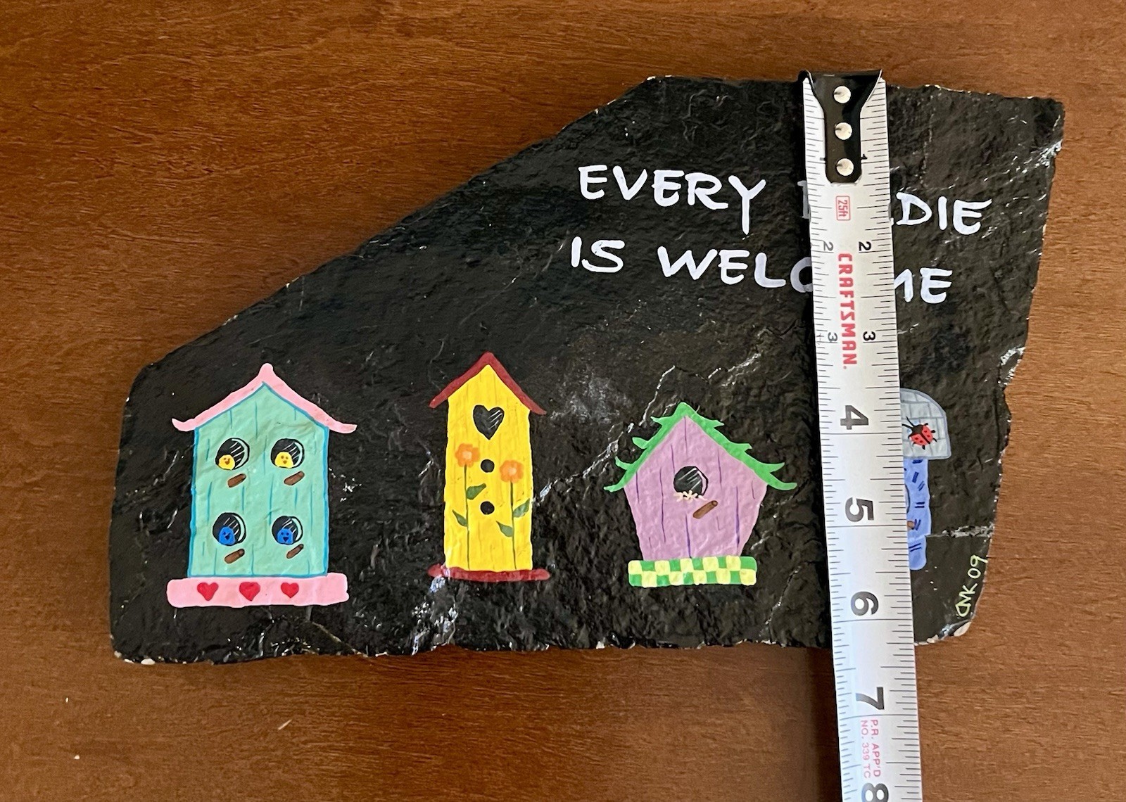 Hand Painted Slate Plaque Every Birdie Is Welcome Birdhouse Folk Art Signed