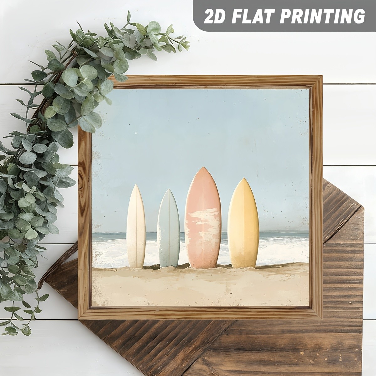 Surfboard Ocean Scene Wooden Sign Coastal Beach Decor Vintage Summer Art Decor