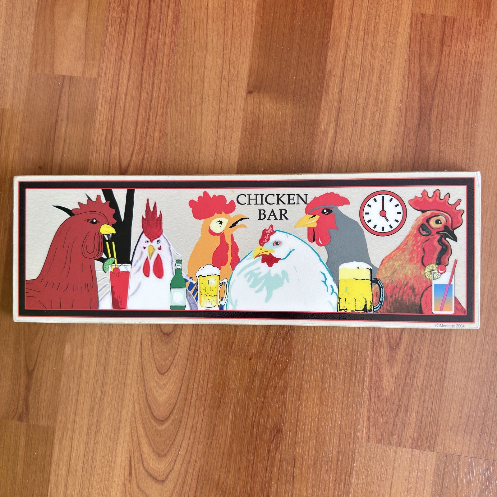 Montage Key West 2004 Bar Sign Chickens Drinks Hand Cut Embossed Glossy Signed