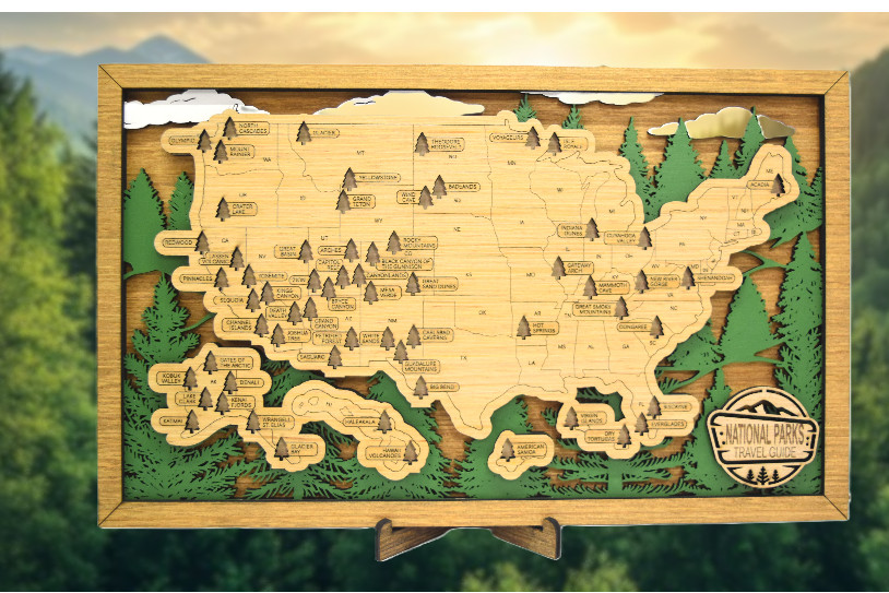 Handmade Wood National Parks Travel Map