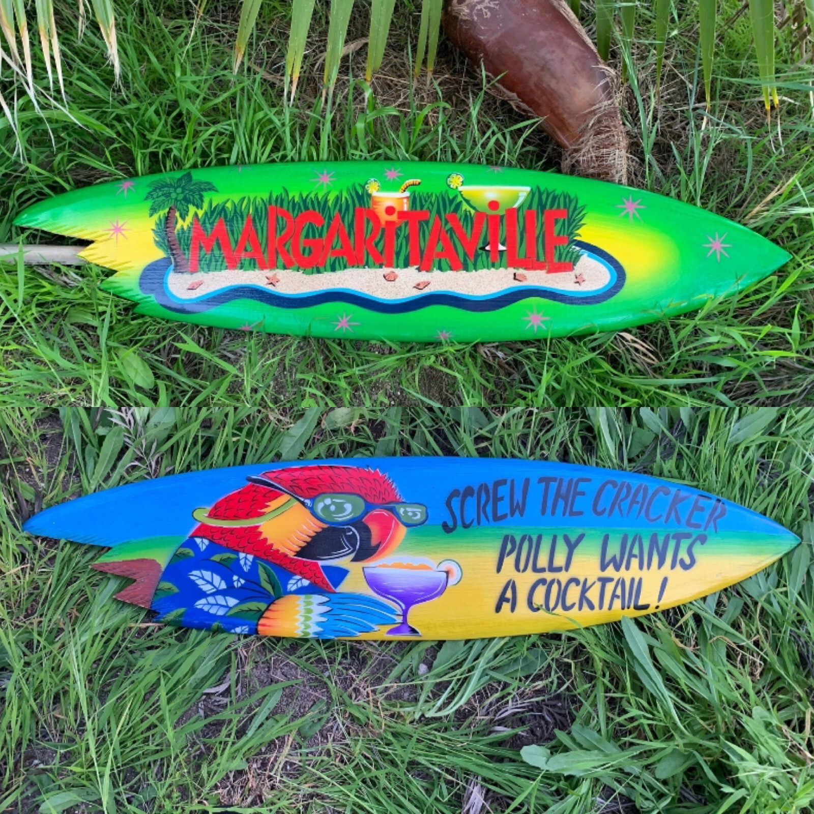 Tiki Bar Surfboard Set Margaritaville Polly Wants a Cocktail! Tropical Bar Patio