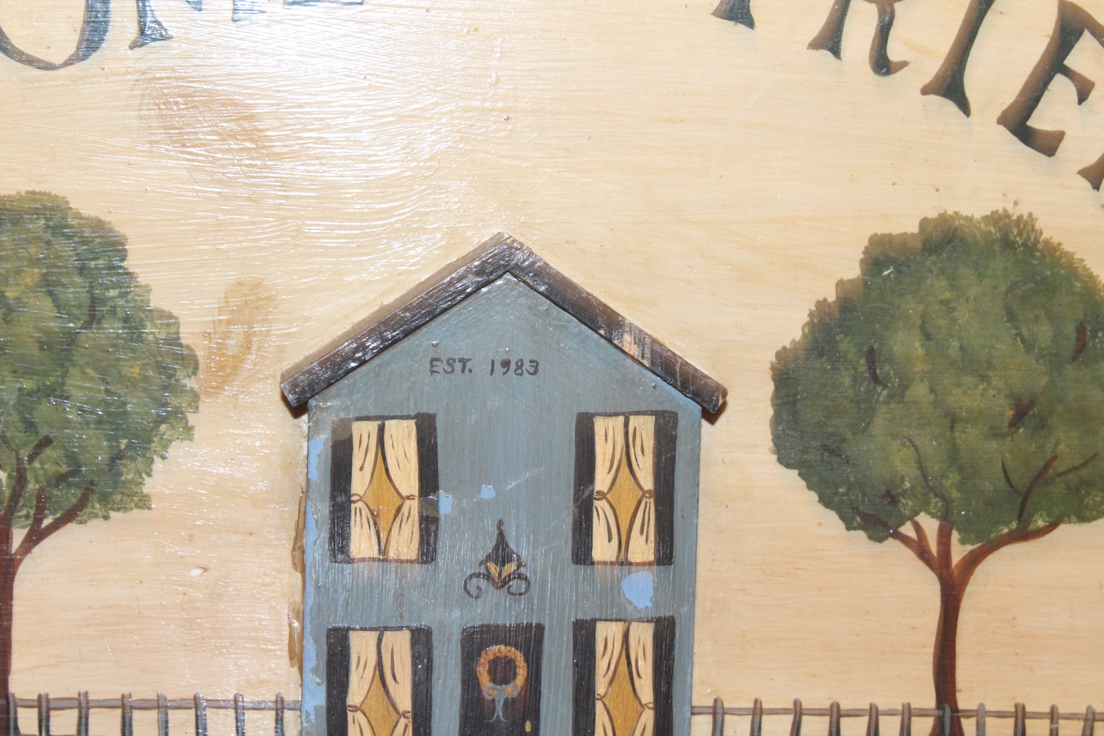 Vintage WELCOME FRIENDS Handcrafted Wood Arched Hand Painted House Sign Plaque