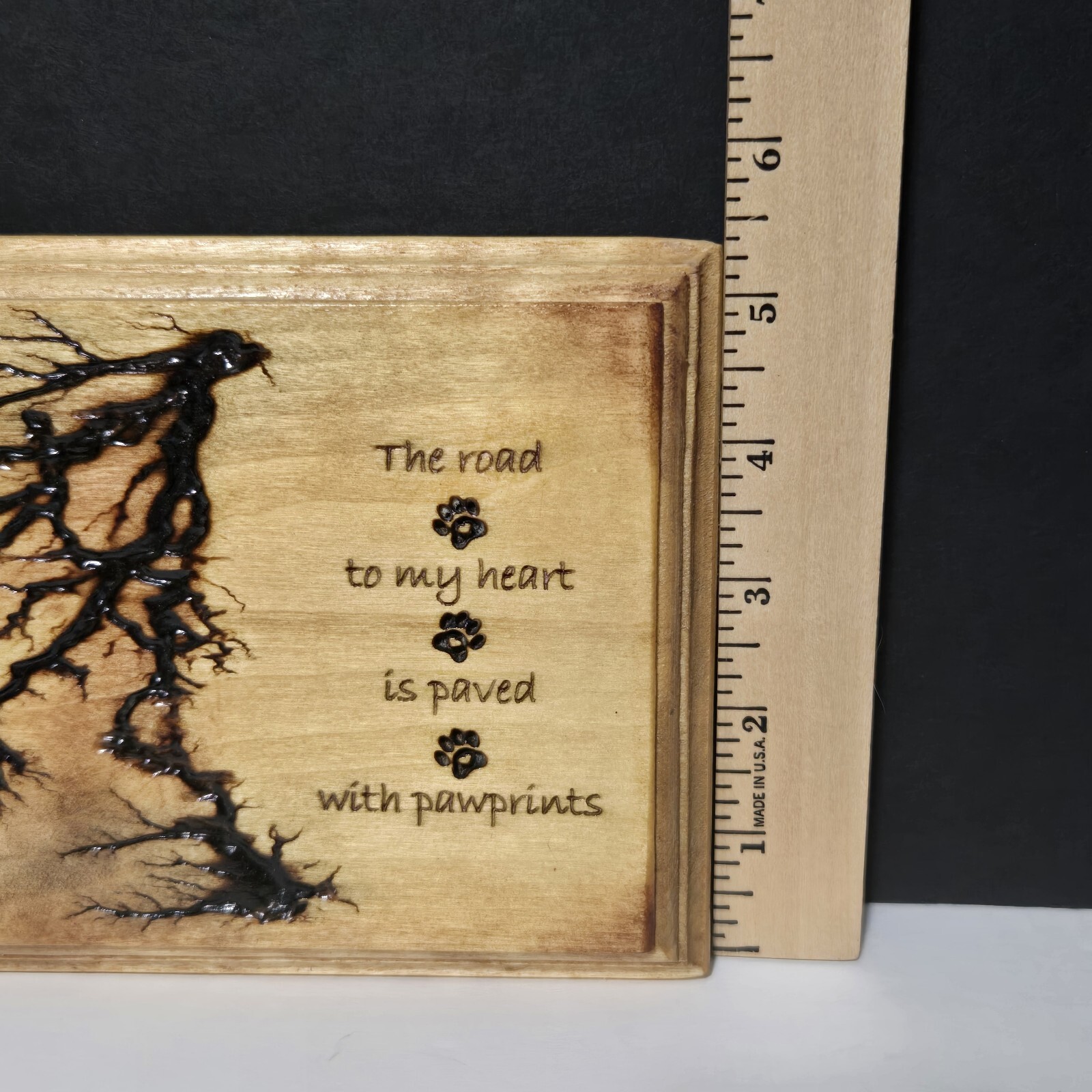 Dog Lover Rustic Wood Wall Art Pug Paw Prints Fractal Burned OOAK Handmade Sign