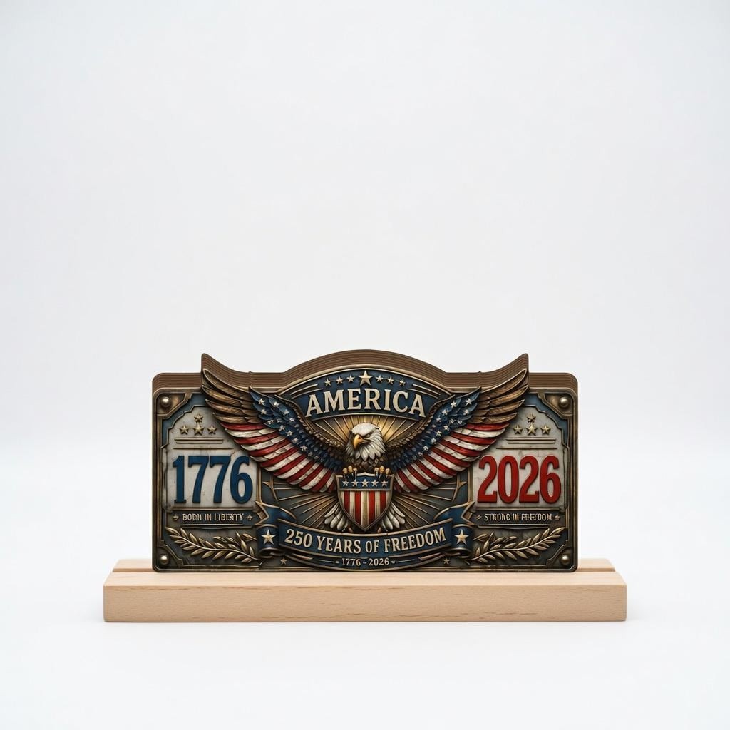 America 1776–2026 Wooden Block Decor, 250 Years of Freedom Patriotic Table Sign,