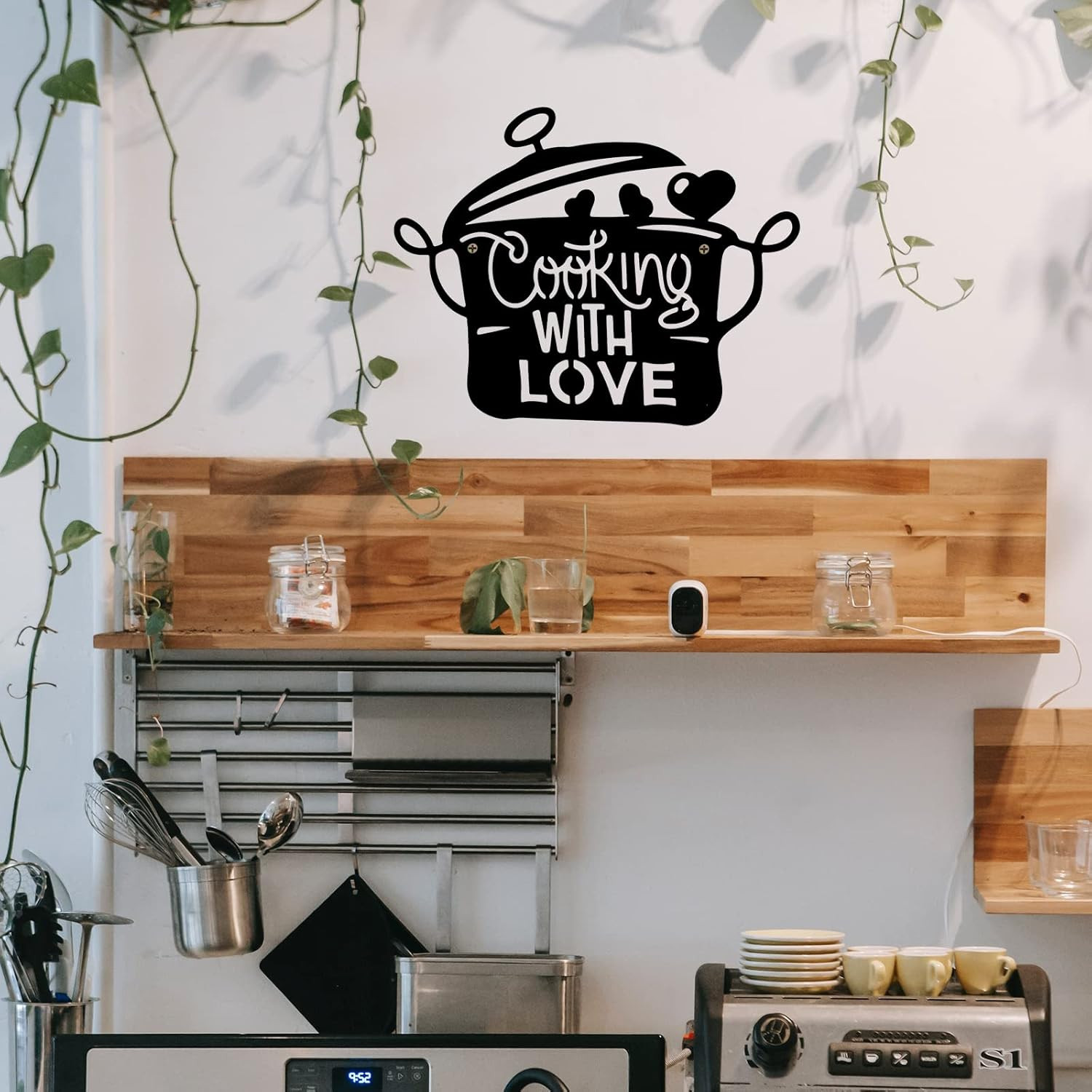 14 x 11 inch Black Metal Kitchen Pot Wall Decor Cooking with Love Kitchen decora