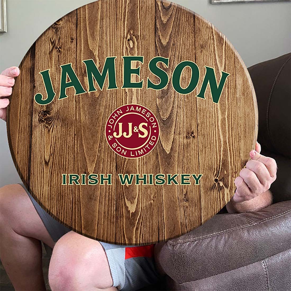 Wood Bar Sign Jameson Lucky Inspired by Whiskey Barrel 18 Inch for Home Bar